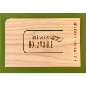 Holzpost Grußkarte "Holzkohle - Holzspielzeug Profi